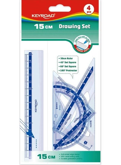 Buy Drawing Set 4pcs 15CM plastic ruler,45°set square, 60°set square, 180°protractor,Multicolor in Egypt