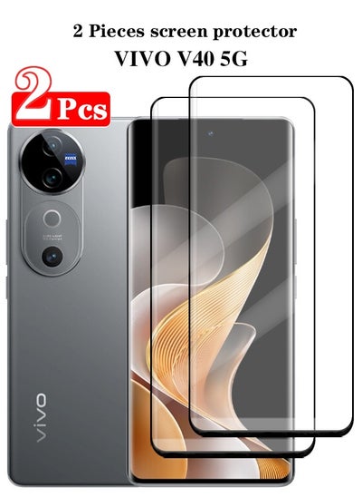 Buy 2 Pieces Full Cover Glass Screen Protector For VIVO V40 5G Black/Clear and Screen Protector Accessories in Saudi Arabia