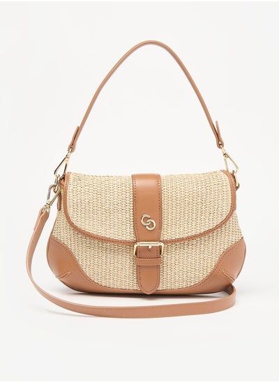 Buy Textured Crossbody Bag with Detachable Straps and Magnetic Closure in UAE