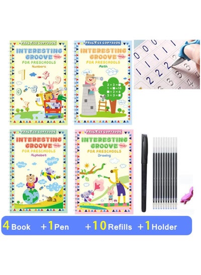 Buy Arify - Magic Ink Copybooks for Kids Reusable Handwriting Workbooks for Preschools Grooves Template Design and Handwriting Magic Practice Copybook for Kids The Print Writing (4 Books with Pens) in UAE