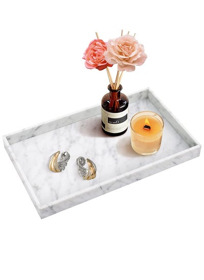 اشتري Italian Natural Marble Tray Vanity Tray Serving Tray Decor Tray for Kitchen Bathroom Carrara White 30x 18X 3cm في الامارات