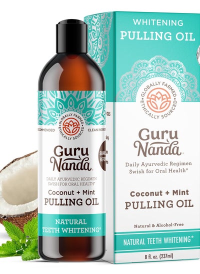 Buy GuruNanda Oil Pulling (8 Fl.Oz) with Coconut & Peppermint Oil with Tongue Scraper Inside the Box - Natural, Alcohol Free Mouthwash to Help With Fresh Breath, Teeth Whitening and Healthier Teeth & Gums in Saudi Arabia