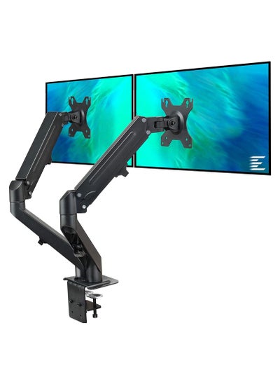 اشتري Dual Arm Monitor Desk Mount Height Adjustable, Tilt, Swivel, Counterbalance Gas Spring Stand في الامارات