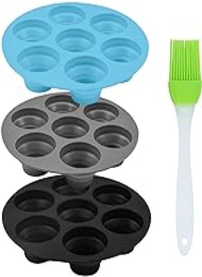 Buy BEHAHAI 3pcs Silicone Muffin Pans with Brush,7 Cup Silicone Bun Muffin Tray Round Non Stick Baking Mould Air Fryer Cake Molds Muffin Cake Cups Silicone Cupcake Moulds for Yorkshire Pudding Baking in Egypt