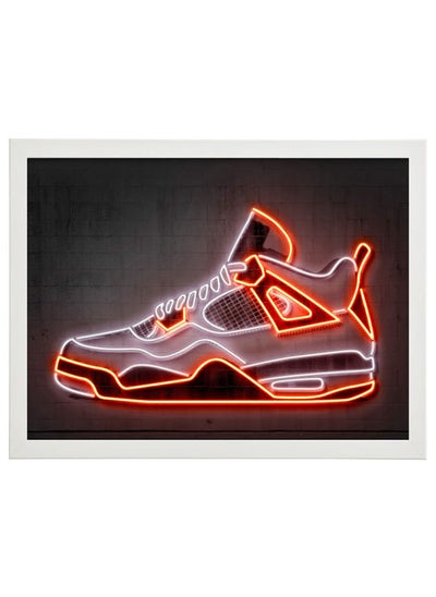 Buy Jordan 4 Sneaker Neon Printed Poster With Frame 30x40 cm in UAE