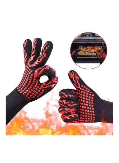 Buy Premium BBQ Gloves - 1472°F Extreme Heat Resistant Gloves for Grilling & Cooking, Grill Gloves Heat Proof for Men, Oven Gloves with Fingers (Mitts) for Baking, Barbecue, Kitchen Gloves in UAE