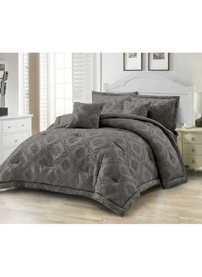 Buy COMFY 6 PC COTTON DARK GREY FLORAL EMBROIDERED COMFORTER SET in UAE