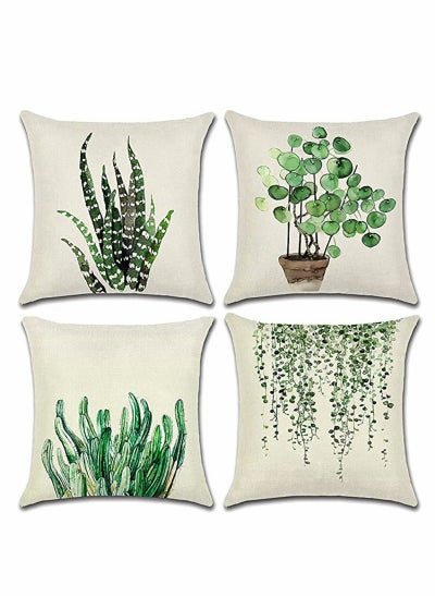 اشتري Pillows Set of 4 Decorative Throw Pillow Covers 45 x 45 cm, Green Leaf Waterproof Cushion Covers, Outdoor Cushion Cover Decorative Couch Pillows في السعودية