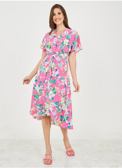 Buy Front Twist Detail Floral Print A-Line Midi Dress in Saudi Arabia