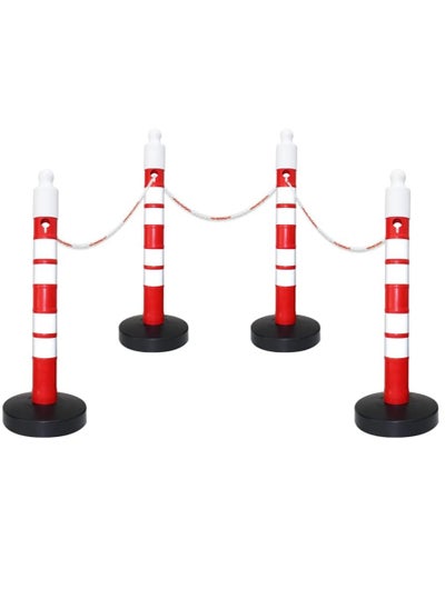 Buy BERRY Set of 4 Barrier Posts with 3 Plastic Chains | safety road parking barrier gate 120CM Plastic Warning Delianator Post Round Sand Filled Weighted Base | 3-Meter 8MM Plastic Chain, Red and White in UAE