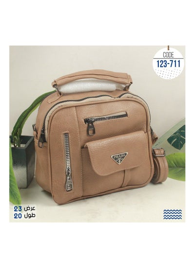 Buy Women's handbag, beige leather, size 23 * 20 in Egypt