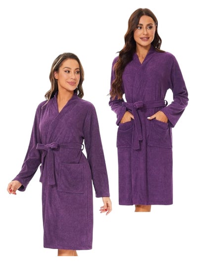 اشتري 2 Pieces Purple Colour Lightweight Summer Fresh Cotton Unisex Spa  Bathrobe Large Size في الامارات