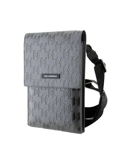 Buy Saffiano Leather Phone Pouch With Strap & Monogram Plaque and Card Holders / Detachable Strap - Black in UAE