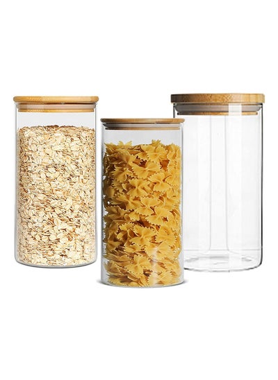 Buy 750ml Round Glass Spoon Jar with Bamboo Lid, Kitchen Food Storage Containers Airtight Lids Cereals Canisters Jars in UAE