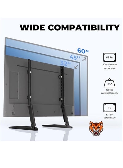 Buy "Universal TV Stand with Metal Legs for 20''-60'' LCD/LED Flat Screen TVs, Extra Wide and Long Feet, Supports Up to 120 lbs, VESA Max 800x400mm (Black)" in UAE