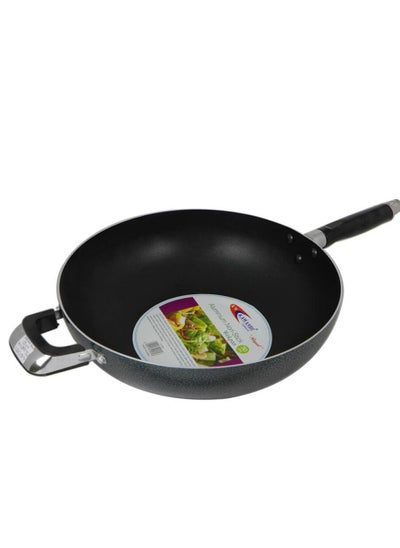 Buy Healthy Cooking Aluminium Non-Stick  Deluxe Wokpan with Dual Handles Black 24CM in UAE