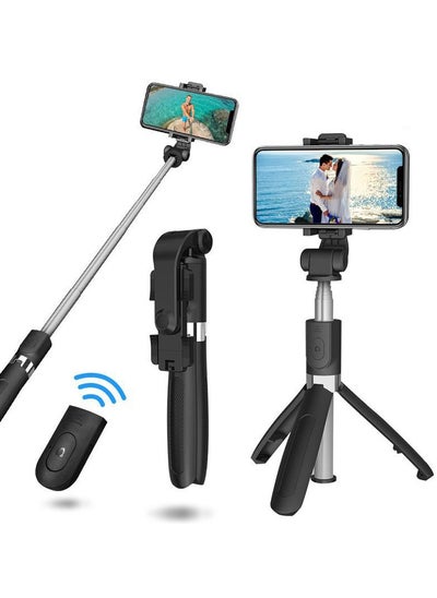 Buy 2 In 1 Bluetooth Wireless Remote Control Extendable Selfies Stick And Tripod Black in UAE