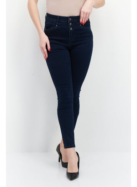 Buy Women Slim Fit Stretchable Plain Denim Jeans, Blue in UAE