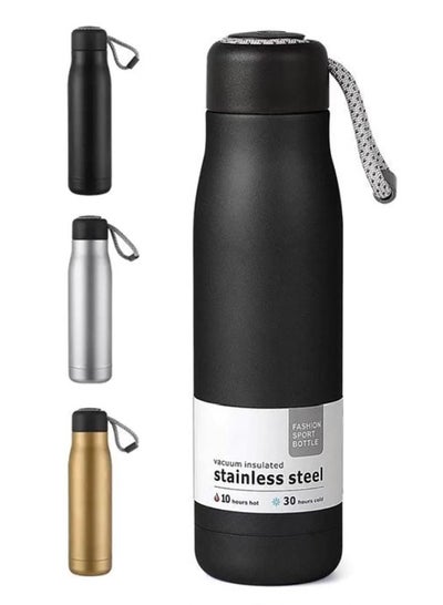 Buy Stainless Steel Water Bottle, Double Wall Vacuum Insulated Flask, 550 ML/18.5 OZ, Leakproof, BPA Free, keeps drinks cold or hot, perfect for kids, school, gym and sports (Black) in UAE