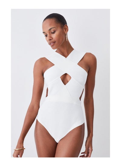 اشتري Bandage Textured Cross Front Swimsuit في الامارات