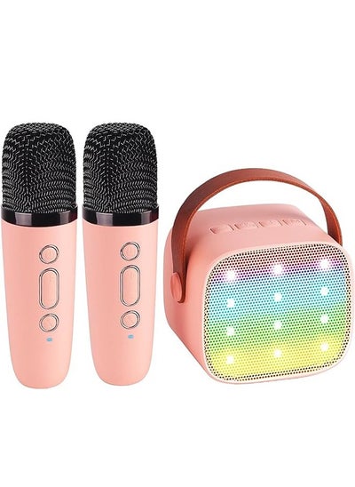 Buy Kids Mini Karaoke Machine 2 Wireless Microphones Bluetooth Speaker 18 Pre-Loaded Songs Birthday Gifts with Colorful Lights (Pink) in Saudi Arabia