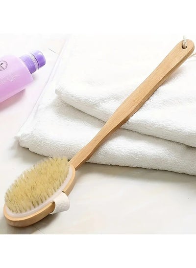 Buy Wooden Long Handle Body Rubbing Shower Brushes Detachable Handle Dry And Wet Body Massage Exfoliating Tool, Wooden Long Handle Easy Back Friction, Body Bath Dry Brush in UAE