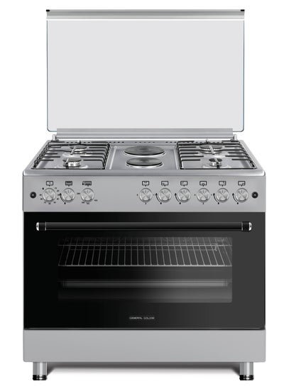 Buy General Goldin 90x60cm 4 Gaz & 2 Electrics Burners Ranger, Heavy Duty, Auto Burner, Total Safety, Easy to Clean Surface, Oven Grill & fan with 2 Trays & Stand & Skewer in Saudi Arabia