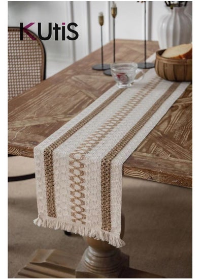 اشتري Cotton Linen Table Runner Splicing Weave Tassel 180 x 30cm في الامارات