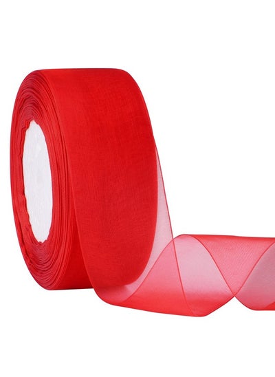 Buy 1 1/2 Inch Sheer Organza Ribbon 50 Yards/Roll (Red) in UAE