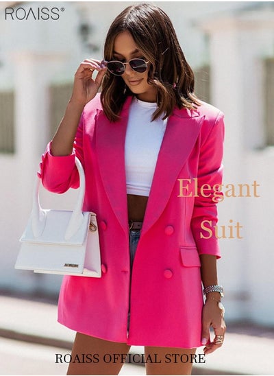 اشتري Women's Casual Business Blazer Fashion Casual Solid Color Office Coat Classic Lapel Button Open Placket Coat في الامارات