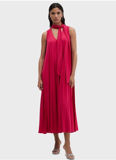 Buy V-Neck Pleated Dress in UAE