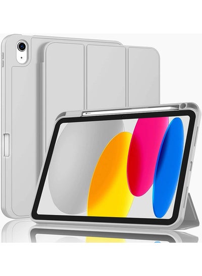 Buy Protective iPad 10th Gen 10.9 Case 2022, Slim Stand Smart Cover With Pencil Holder And Trifold Stand Light Grey in UAE