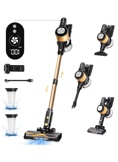 Buy SINCHER Cordless Vacuum Cleaner, 25Kpa Powerful Suction Stick Vacuum, 45Mins Runtime Detachable Battery, 3 Power Modes & LED Display, Ideal for Home, Car, Hard Floor, Carpet, Pet Hair, Gold in Saudi Arabia