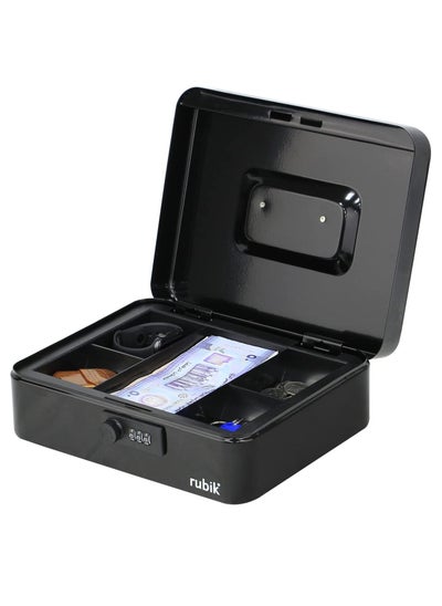 Buy Large Cash Box with Tray and Combination Lock Portable Durable Register Money Box Safe for Bills Jewelry Receipts Coins (25x20x9cm) Black in UAE