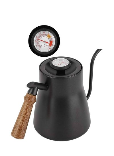 Buy Coffee Kettle With Thermometer Pour Over Drip Kettle Stainless Steel Coffee Solid Wood Handle Narrow Mouth 850ML in Saudi Arabia