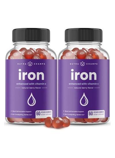 اشتري NutraChamps Iron Enhanced with Vitamin C Natural Fruit flavor 60 Gummies (Pack of 2) في الامارات