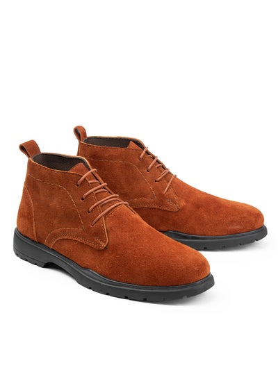 Buy Half-boot shoes made of natural suede, equipped with a medical rubber sole, front lace-up control, camel color in Egypt
