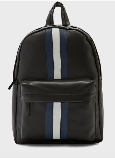 Buy Striped Faux Leather Backpack With Laptop Sleeve in UAE