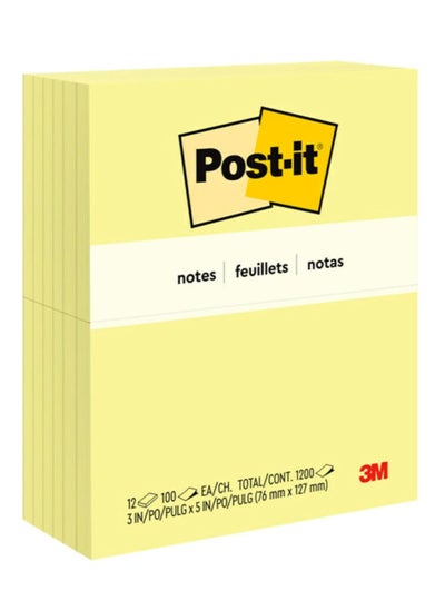 اشتري 12-Pad Sticky Notes 3x5 Inch Size Yellow في الامارات