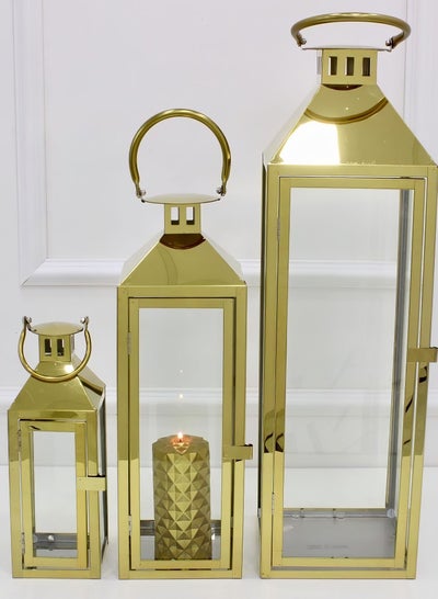 Buy Ramadan lanterns set, 3 pieces, gold in Saudi Arabia