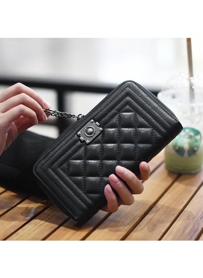 Buy Ao Kaqi New Zipper Women's Wallet High-end Retro Diamond Pattern Multi-card Long Sheepskin Clutch Card Bag in Saudi Arabia