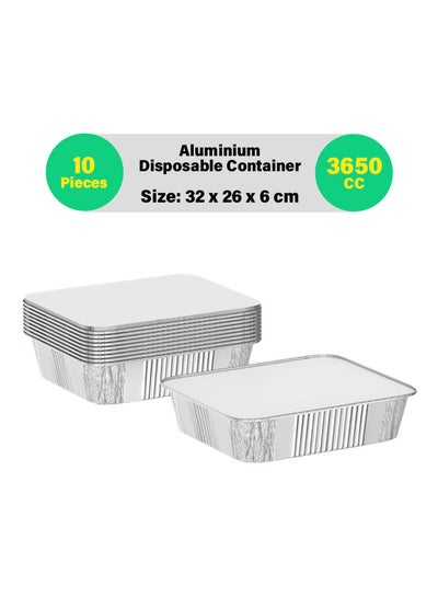Buy 10-Pcs Disposable Aluminum Food Containers with Lid 3650 CC in UAE