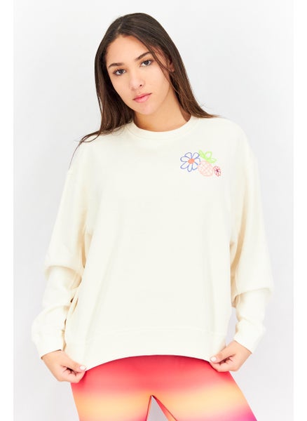 Buy Women Sportswear Fit Printed Long Sleeve Sweatshirt, Light Beige in UAE