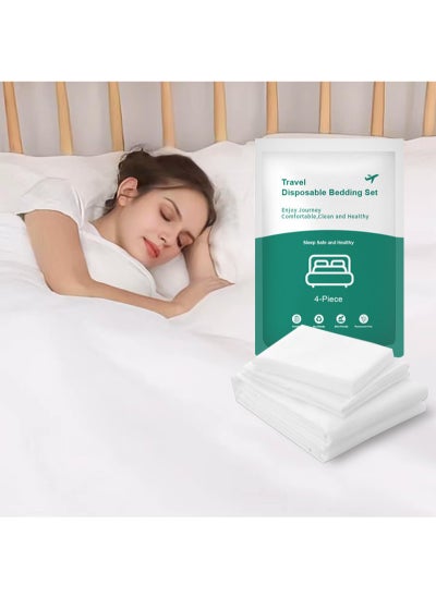 Buy Disposable Bed Sheets Fitted Sheet Queen Size, Disposable Travel Sheets for Travel with Quilt Cover and Pillowcase, Disposable Bedding Travel Bedding Disposable Sheets for Hotel Hospital 4PCS Sets in Saudi Arabia