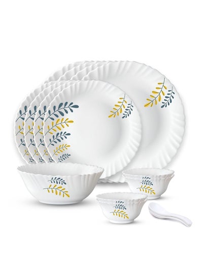 اشتري 15 Pieces Opalware Dinner Sets- Microwave & Dishwasher Safe- Niva Dinnerware set with 4 Full Plate/4 Side Plate/4 Vegetable Bowl/1 Serving Bowl/2 Spoons - White في السعودية