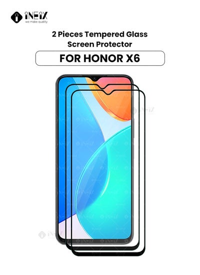 Buy 2 Pieces Premium Full Cover Tempered Glass  Screen Protector For Honor X6-Black/Clear in Saudi Arabia