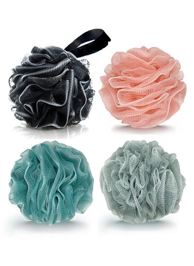 Buy 4-Piece Mesh Bath Sponge Exfoliating Pouf Loofah Multicolor 50g in Saudi Arabia