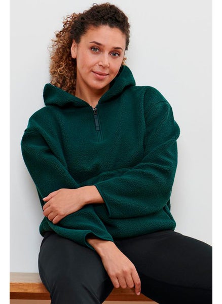 Buy Women Hooded Fleece Sweatshirt, Green in UAE