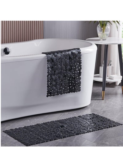 Buy Non-Slip Bathtub Mat, Extra Large Pebble Bathtub Mat, Pebble Pattern Bath Mat, with Drain Holes and Suction Cups, Anti Slip Shower Matt, 88 * 40cm, Black in Saudi Arabia