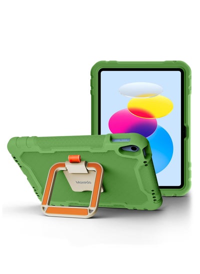 اشتري Moxedo Rugged Protective EVA Silicone Kids Case Cover, Shockproof Foldable 360 Rotatable Stand Handle Grip with Pencil Holder Compatible for Apple iPad 2022 (10th Gen) 10.9 inch (Green) في الامارات